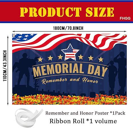Memorial Day Patriotic Backdrop Banner Photography Remember Honor President Day Decor