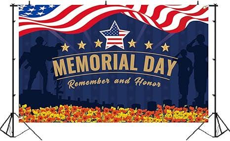 Memorial Day Patriotic Backdrop Banner Photography Remember Honor President Day Decor