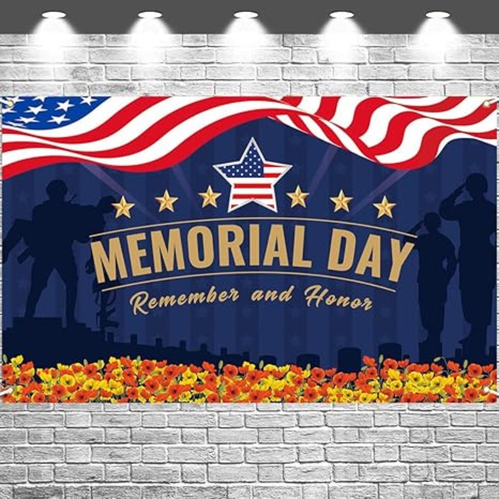 Memorial Day Patriotic Backdrop Banner Photography Remember Honor President Day Decor