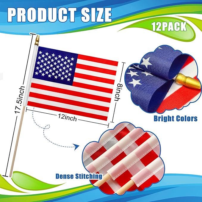 Mini American Flags, 12 Pack - Patriotic Party Decorations