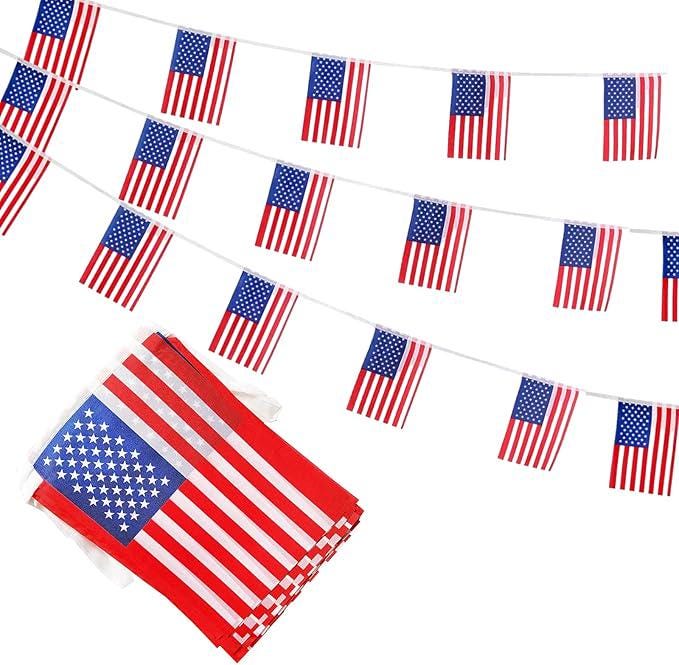 American Flags USA String Banner for President Day Patriotic Events 33 Feet 30 Flags