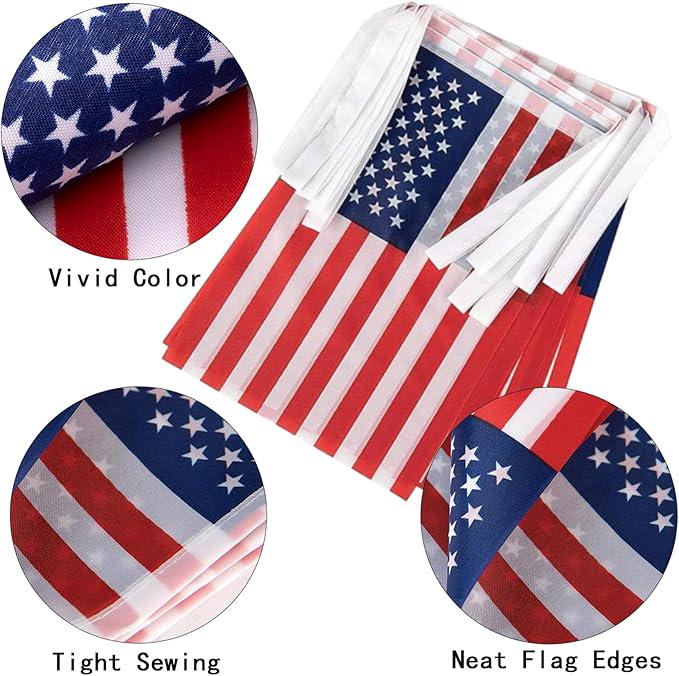 American Flags USA String Banner for President Day Patriotic Events 33 Feet 30 Flags