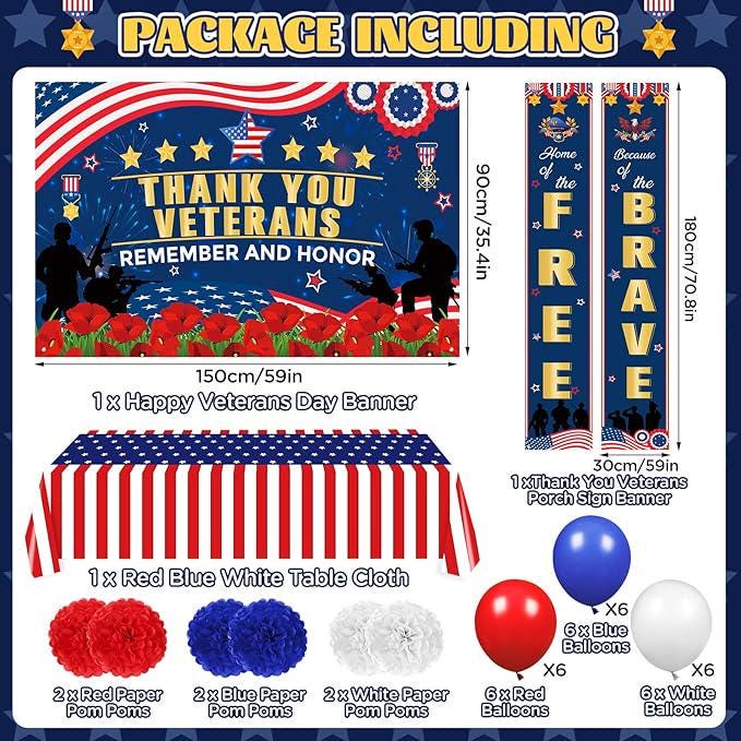 Thank You Veterans Banner Backdrop Party Supplies for President Day and Memorial Day