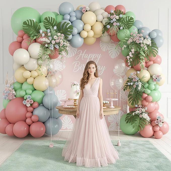 Dusty Pink Green Blue Balloon Arch Kit Boho Baby Shower Wedding Party