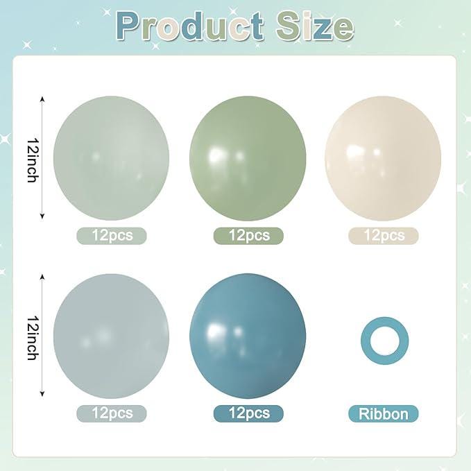 Sage Green Dusty Blue Balloon Kit 60pcs Pastel Baby Shower Wedding Party