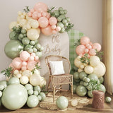 Pink Green Balloon Arch Kit 124pcs Sage Peach Ivory Baby Shower Party