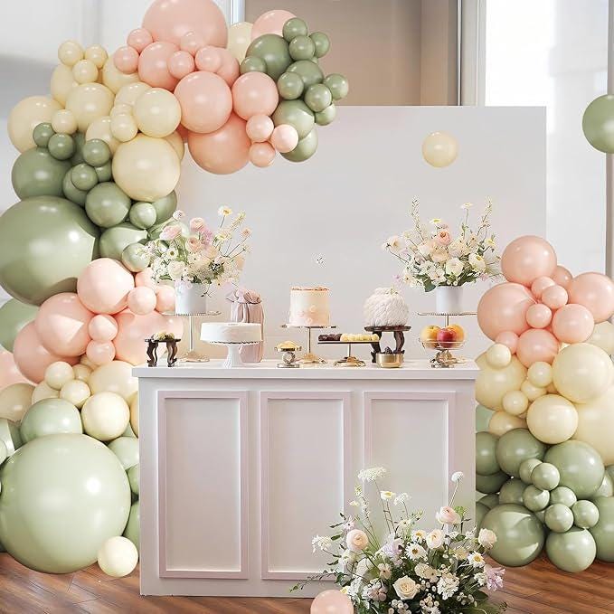 Pink Green Balloon Arch Kit 124pcs Sage Peach Ivory Baby Shower Party