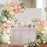 Pink Green Balloon Arch Kit 124pcs Sage Peach Ivory Baby Shower Party