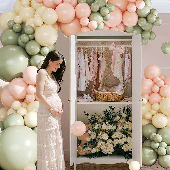 Pink Green Balloon Arch Kit 124pcs Sage Peach Ivory Baby Shower Party