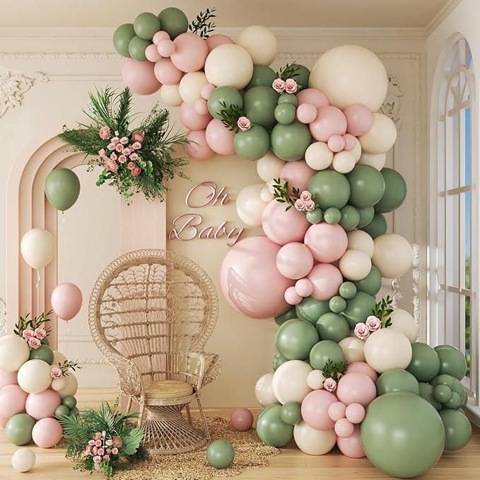 141pcs Pink Green Balloon Arch Garland Kit Pastel Baby Shower Party