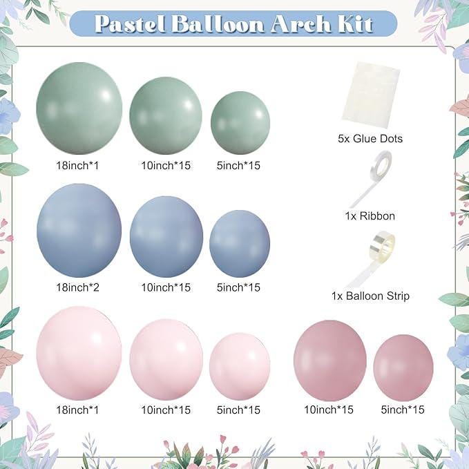 124pcs Pink Blue Green Balloon Arch Kit Pastel Baby Shower Birthday Party