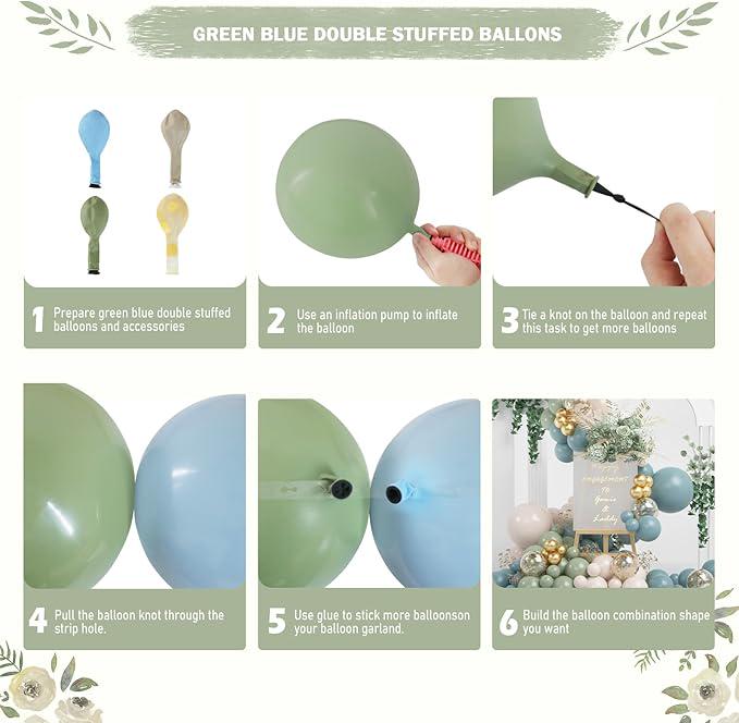 Double Stuffed Dusty Blue Sage Green Balloon Garland Kit 78pcs Baby Shower Party