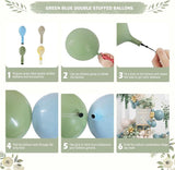 Double Stuffed Dusty Blue Sage Green Balloon Garland Kit 78pcs Baby Shower Party
