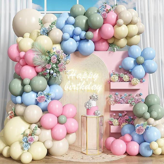 180pcs Pastel Pink Green Blue Balloon Garland Kit Sage Baby Shower Party