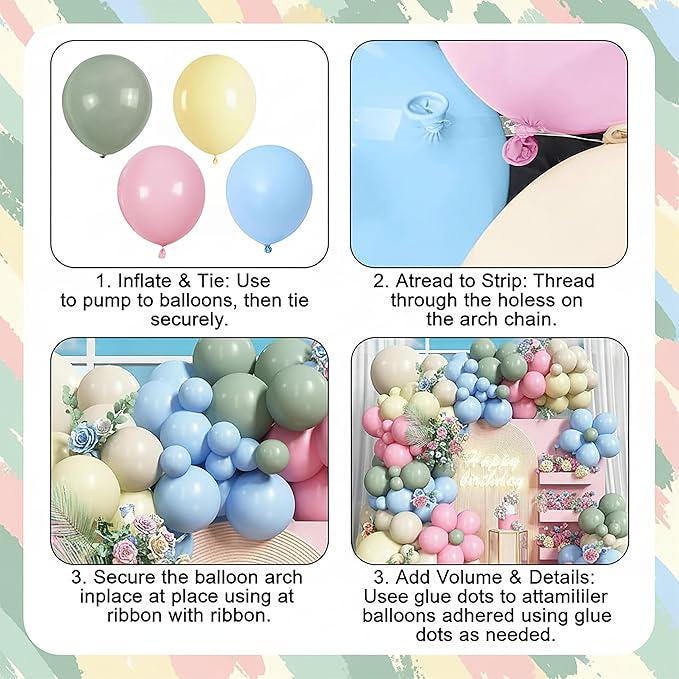180pcs Pastel Pink Green Blue Balloon Garland Kit Sage Baby Shower Party