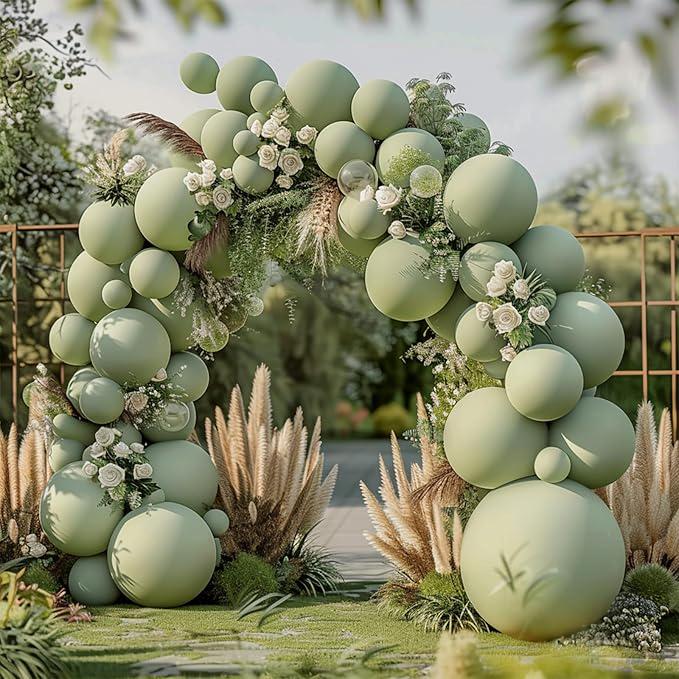 Double Stuffed Sage Green Balloon Arch Kit Pastel Baby Shower Wedding Party