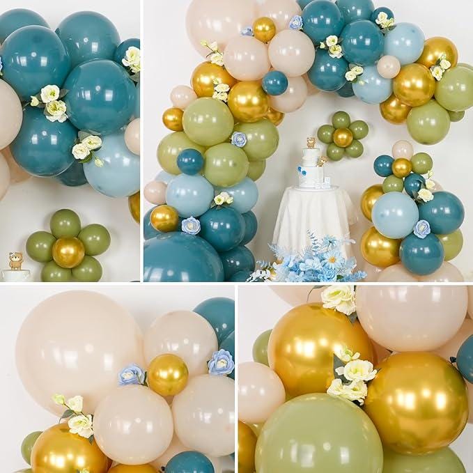 Dusty Blue Green Balloon Garland Kit Slate Sage Gold Baby Shower Birthday Party