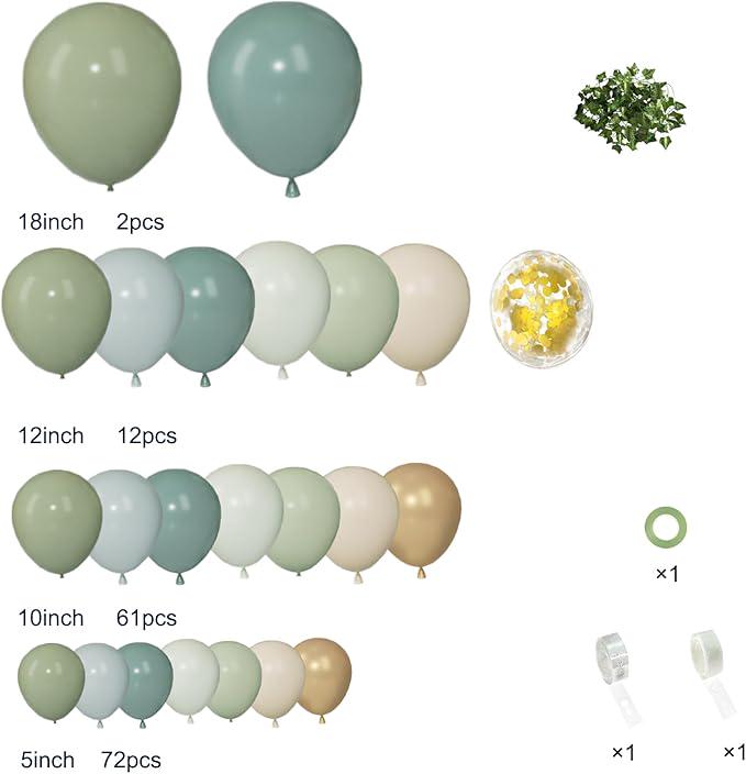 151pcs Dusty Blue Green Balloon Arch Kit Pastel Baby Shower Wedding Party