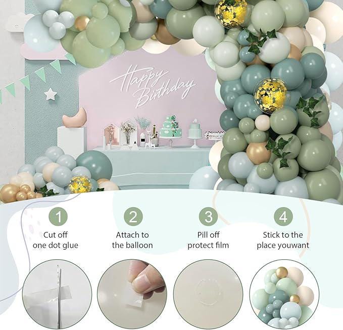151pcs Dusty Blue Green Balloon Arch Kit Pastel Baby Shower Wedding Party