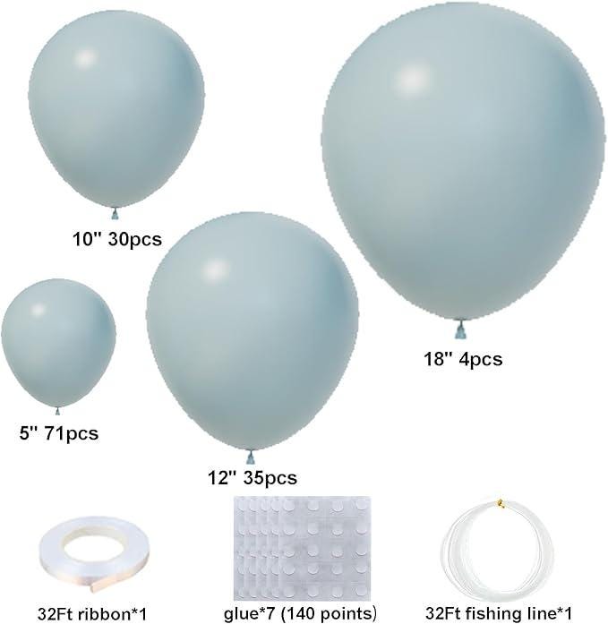 140pcs Dusty Baby Blue Balloon Arch Kit Slate Fog Baby Shower Birthday Party