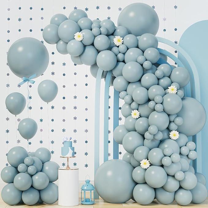 140pcs Dusty Baby Blue Balloon Arch Kit Slate Fog Baby Shower Birthday Party