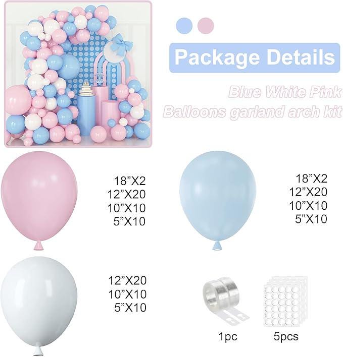 Pink Blue Balloon Garland Kit 124pcs for Birthday Baby Shower Gender Reveal Party