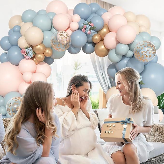 Gender Reveal Balloon Arch Kit 157pcs Dusty Pink Blue Gold Confetti Party