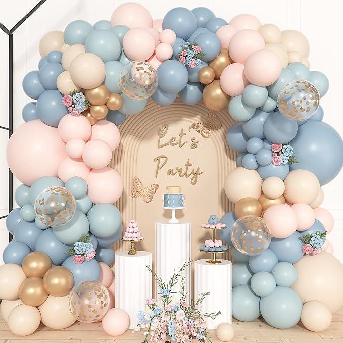 Gender Reveal Balloon Arch Kit 157pcs Dusty Pink Blue Gold Confetti Party