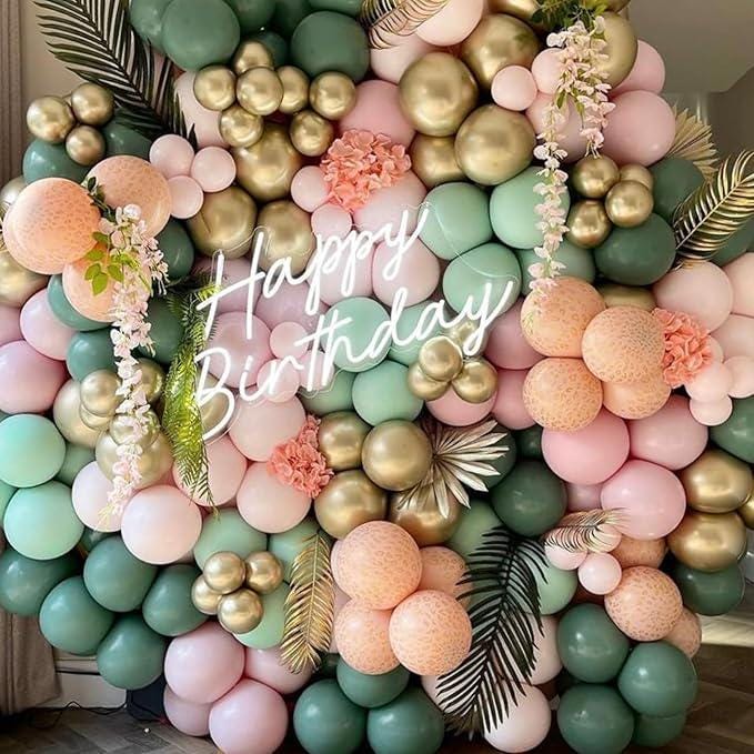 Pink Green Balloon Arch Kit 140pcs Metallic Gold Confetti Birthday Party Decor