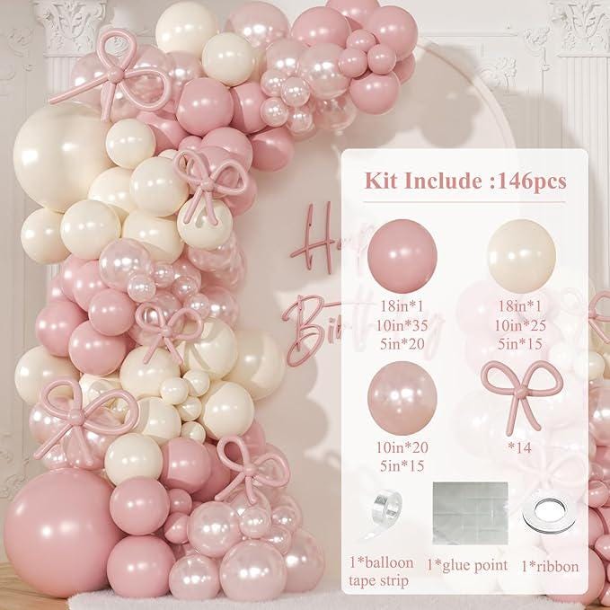 Dusty Pink Balloon Arch Kit 116pcs Pearl Pink White Baby Shower Birthday Party