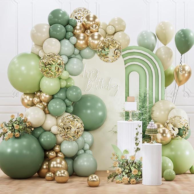 Sage Green Balloon Arch Kit 142pcs Boho Green Baby Shower Birthday Party Decor
