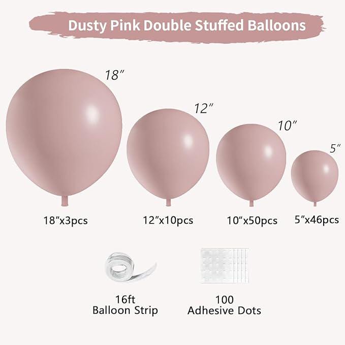 Dusty Pink Double Stuffed Balloon Arch 115pcs Boho Birthday Baby Shower Party