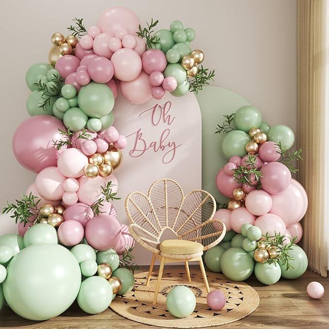 Dusty Pink Green Gold Balloon Arch Kit 132pcs Fairy Baby Shower Birthday Party