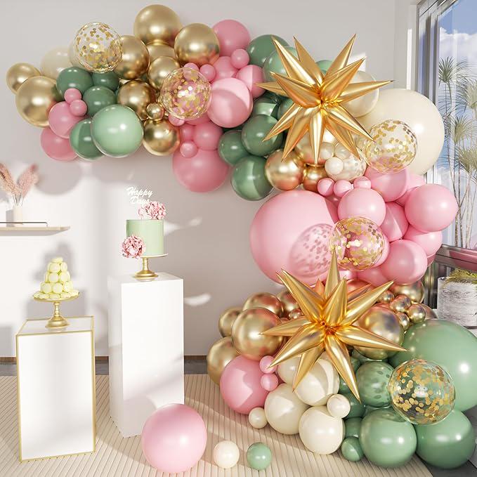 Sage Green Pink Gold Balloon Arch Kit 156pcs Pastel Baby Shower Birthday Party