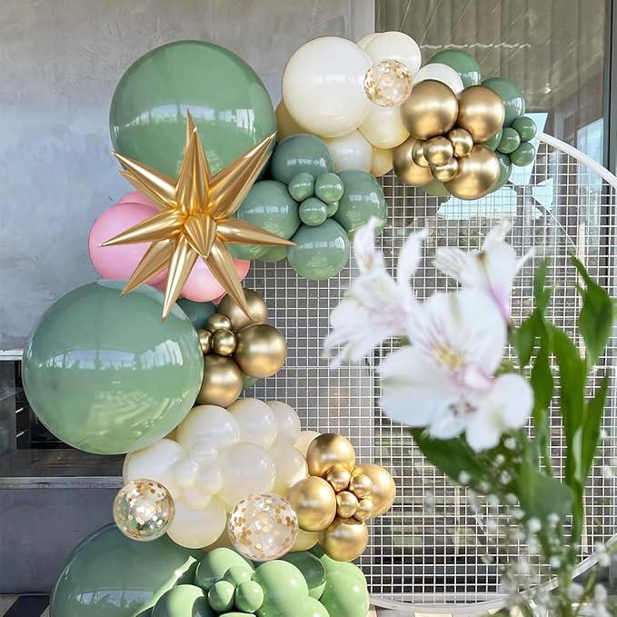 Sage Green Pink Gold Balloon Arch Kit 156pcs Pastel Baby Shower Birthday Party