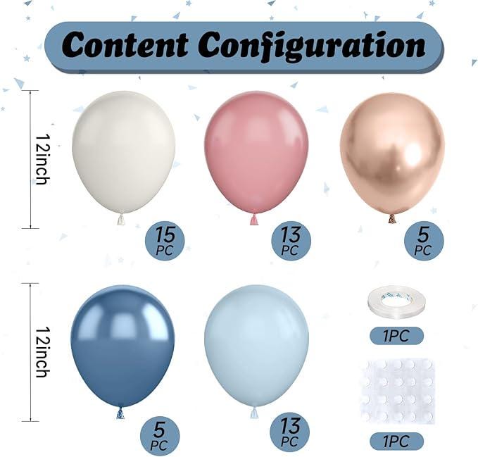 Dusty Blue Pink Balloon Set 50pcs 12 Inch Boho Baby Shower Birthday Party