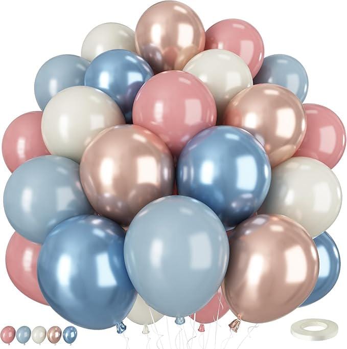 Dusty Blue Pink Balloon Set 50pcs 12 Inch Boho Baby Shower Birthday Party