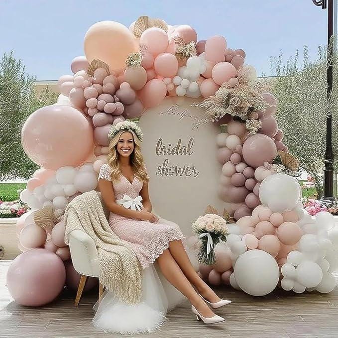 Dusty Pink White Double Stuffed Balloon Garland Baby Shower Birthday Party