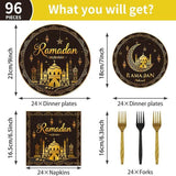 96 Piece Ramadan Party Tableware Set Plates Napkins Forks Decorations 24 Guests