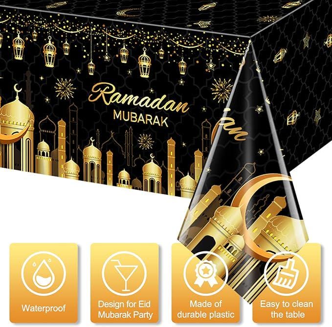 3 Pack Ramadan Plastic Tablecloths Eid Mubarak Disposable Table Covers 54x108 Inch