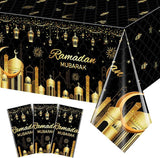 3 Pack Ramadan Plastic Tablecloths Eid Mubarak Disposable Table Covers 54x108 Inch