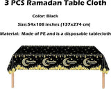3 Pack Ramadan Tablecloths Black Gold Ramadan Kareem Disposable Table Covers 54x108 Inch
