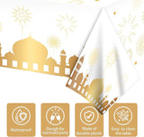 3 Piece Ramadan Mubarak Party Tablecloths Rectangular White Disposable Table Covers 87x51 Inch