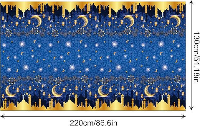 3 Piece Blue Ramadan Mubarak Tablecloths Plastic Disposable Table Covers 54x87 Inch