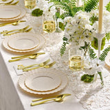 Ivory Plastic Plates with Gold Trim, Scalloped Disposable Dinnerware (100 Piece Set)