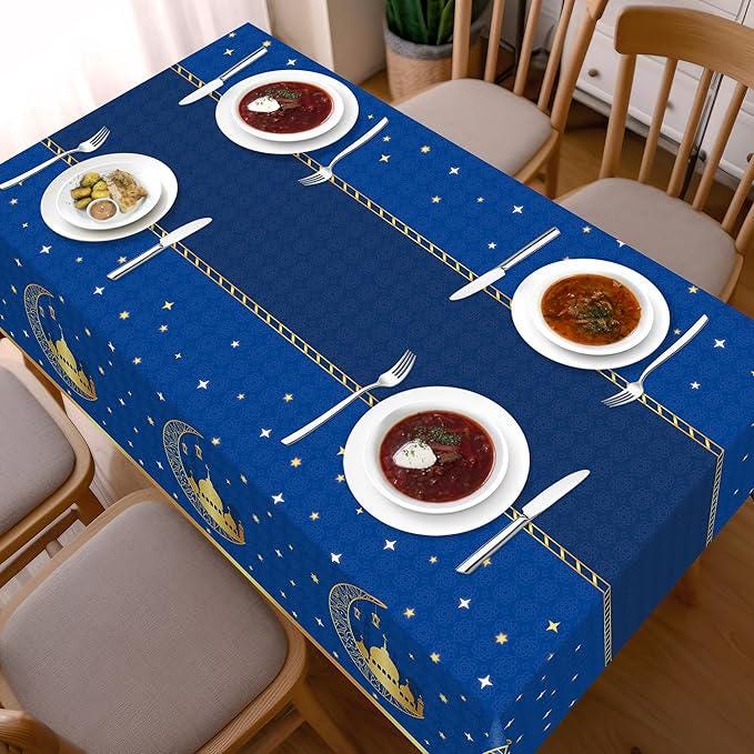 3 Pack Ramadan Mubarak Tablecloths Blue Disposable Rectangle Table Covers 54x108 Inch Party Supplies