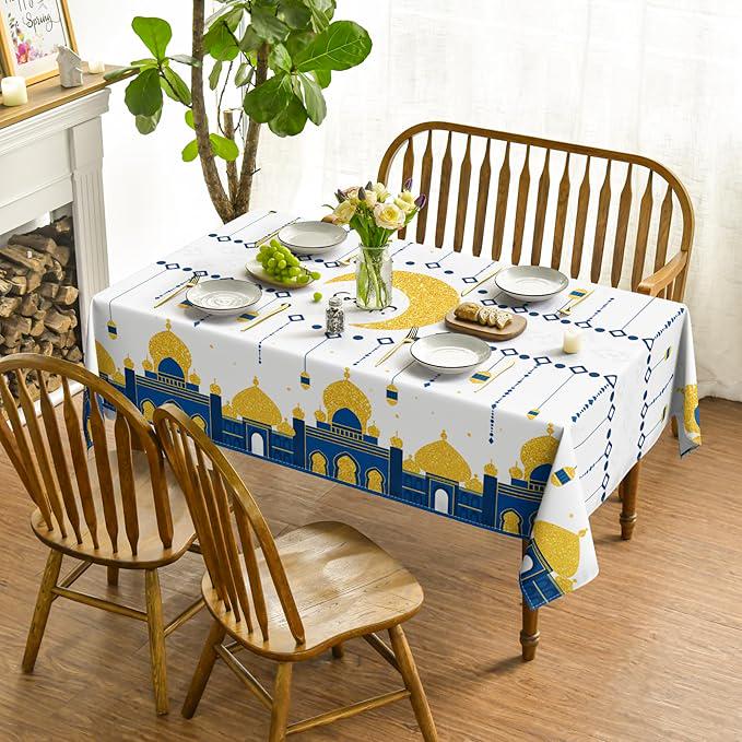 Ramadan Rectangular Tablecloth 60x84 Inch Washable Eid Mubarak Table Cover Party Decor