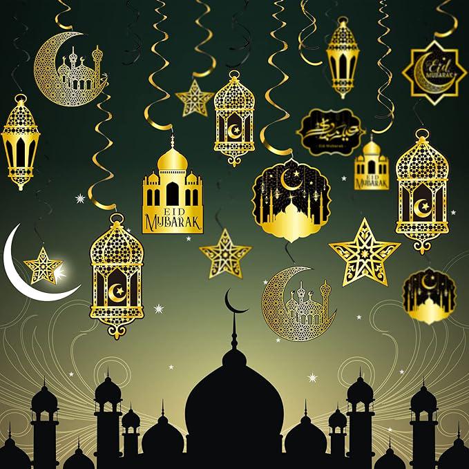 36 Piece Ramadan Eid Mubarak Ceiling Foil Swirls Hanging Danglers Streamers Party Decor