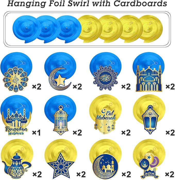 30 Piece Ramadan Mubarak Hanging Swirls Gold Star Moon Lantern Ceiling Party Decor