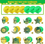 Ramadan Mubarak Hanging Swirl Decorations: Gold & Dark Green, 30 Piece